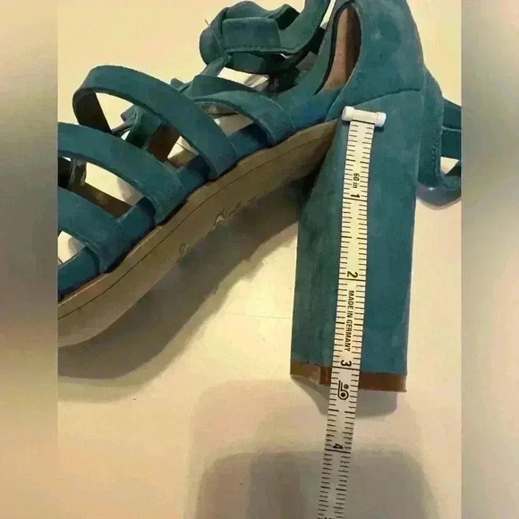 Sam Edelman Teal Blue Leather Strappy Chunky Heel, Size 8 - Picture 6 of 11